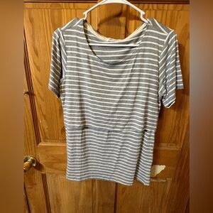 Madewell Gray and White Striped Short Sleeve Tee
